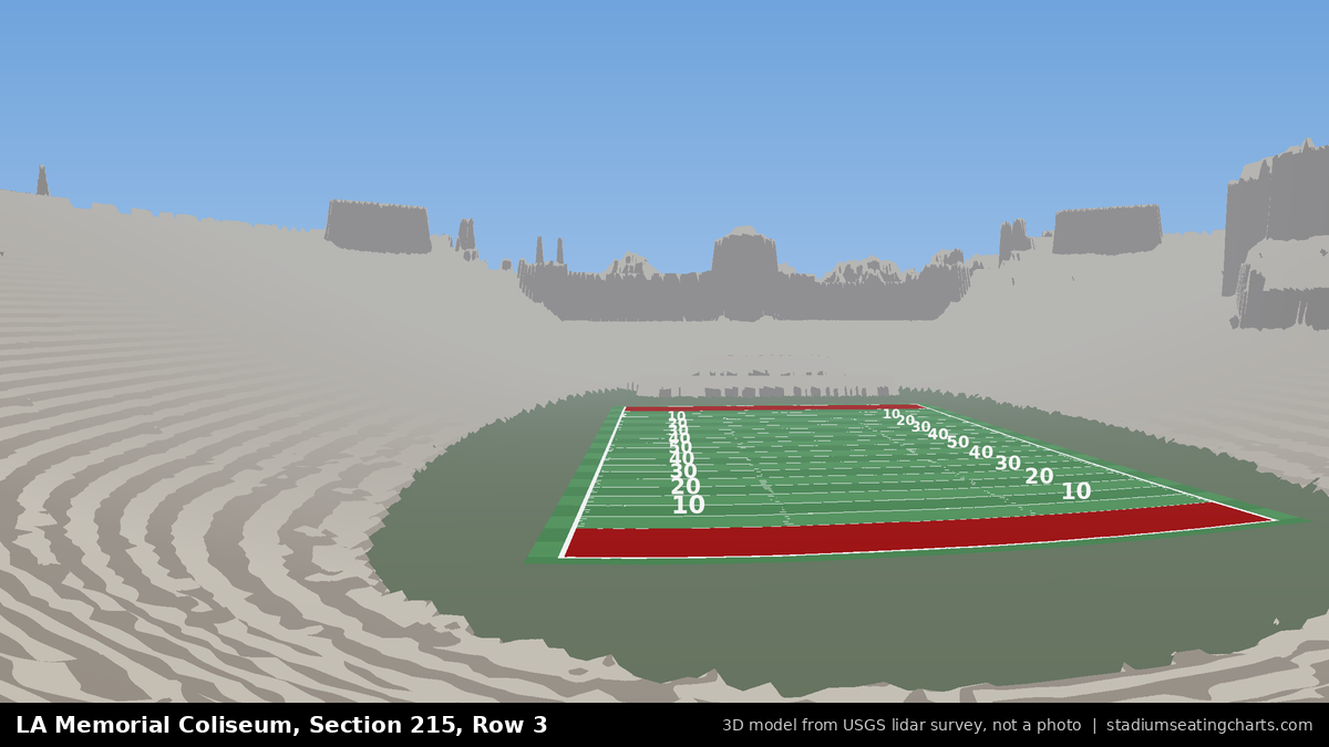View from LA Memorial Coliseum Section 215, Row 3, looking toward the field