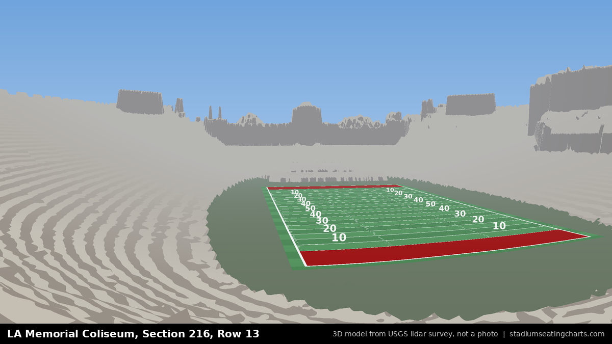 View from LA Memorial Coliseum Section 216, Row 13, looking toward the field