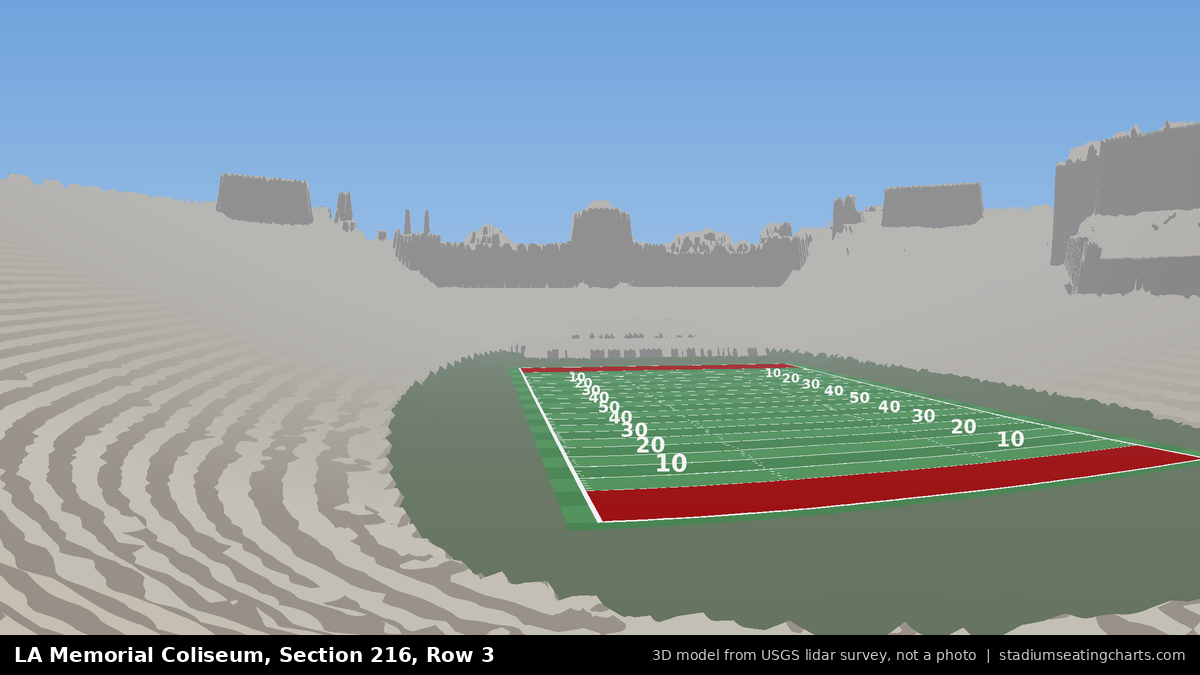View from LA Memorial Coliseum Section 216, Row 3, looking toward the field