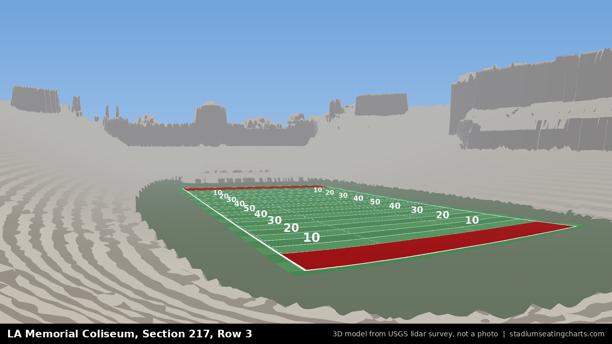 View from LA Memorial Coliseum Section 217, Row 3, looking toward the field