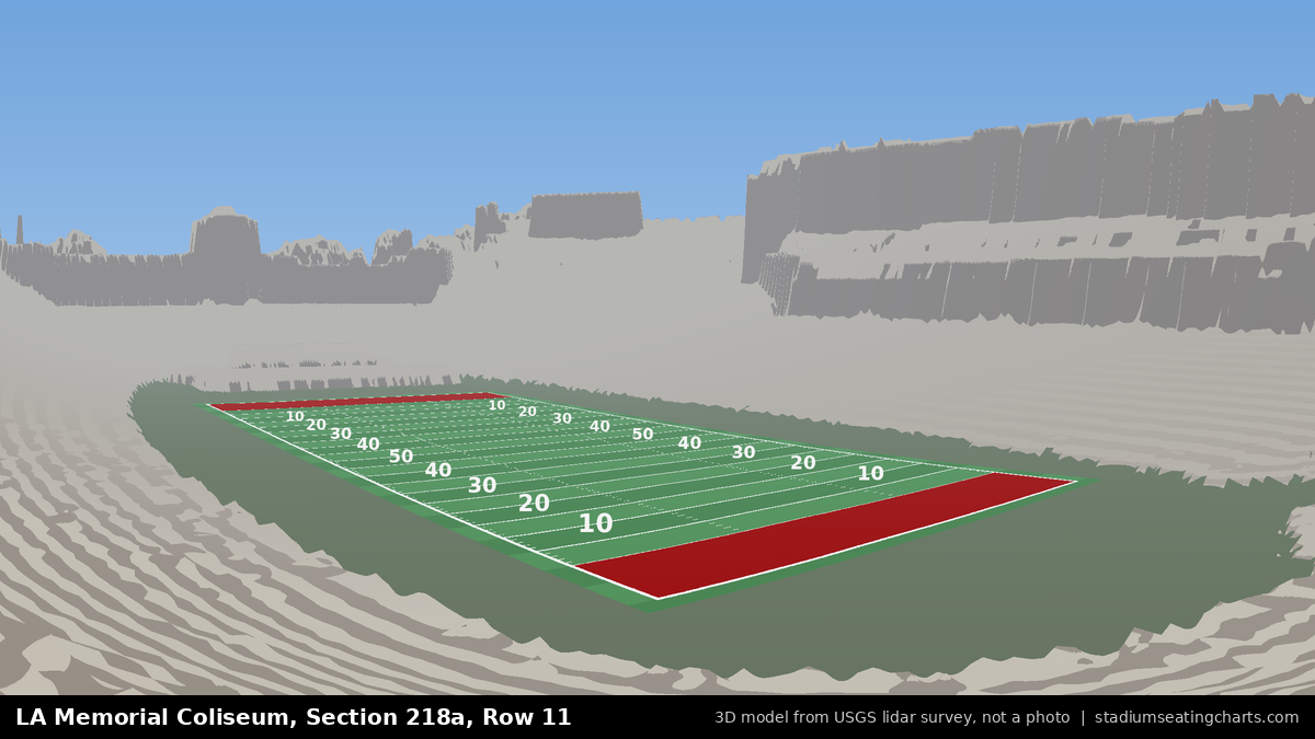 View from LA Memorial Coliseum Section 218A, Row 11, looking toward the field