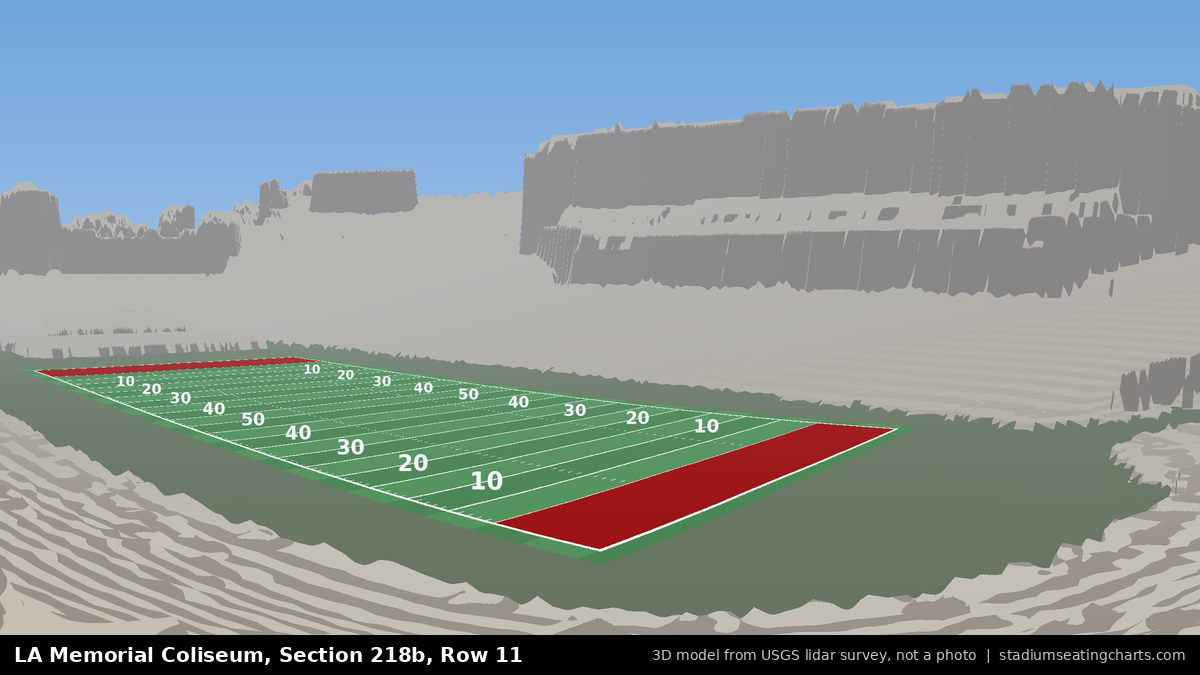 View from LA Memorial Coliseum Section 218B, Row 11, looking toward the field