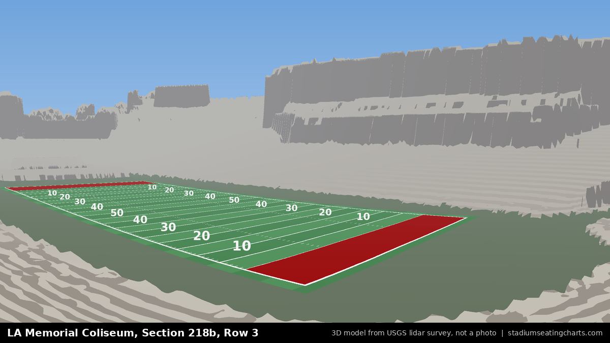 View from LA Memorial Coliseum Section 218B, Row 3, looking toward the field