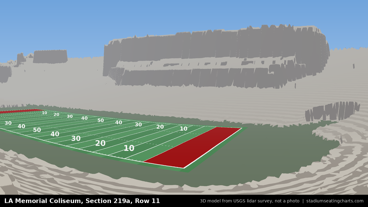 View from LA Memorial Coliseum Section 219A, Row 11, looking toward the field