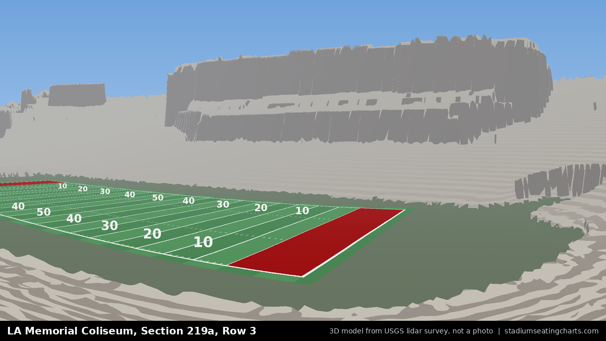 View from LA Memorial Coliseum Section 219A, Row 3, looking toward the field