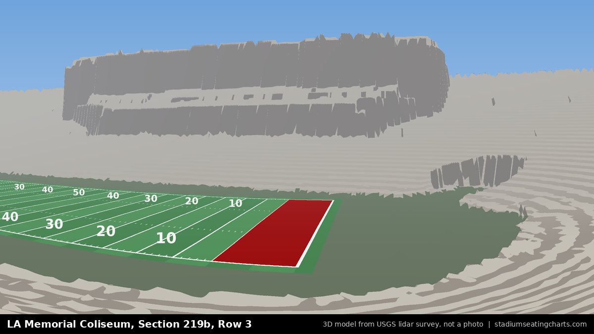 View from LA Memorial Coliseum Section 219B, Row 3, looking toward the field