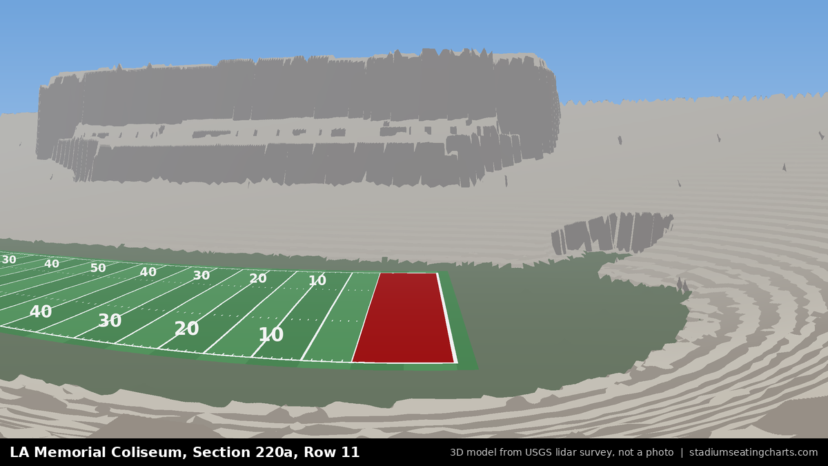 View from LA Memorial Coliseum Section 220A, Row 11, looking toward the field