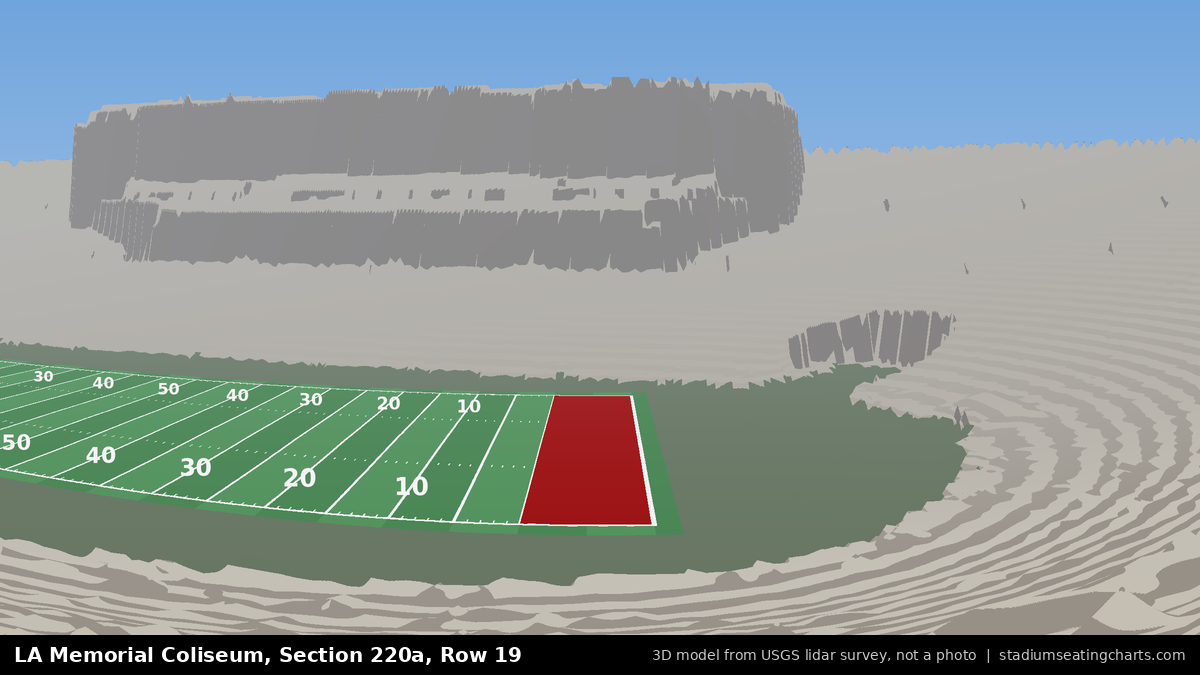 View from LA Memorial Coliseum Section 220A, Row 19, looking toward the field