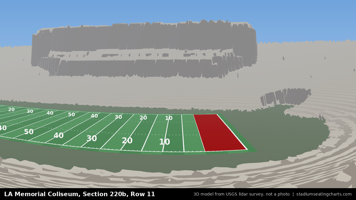 View from LA Memorial Coliseum Section 220B, Row 11, looking toward the field