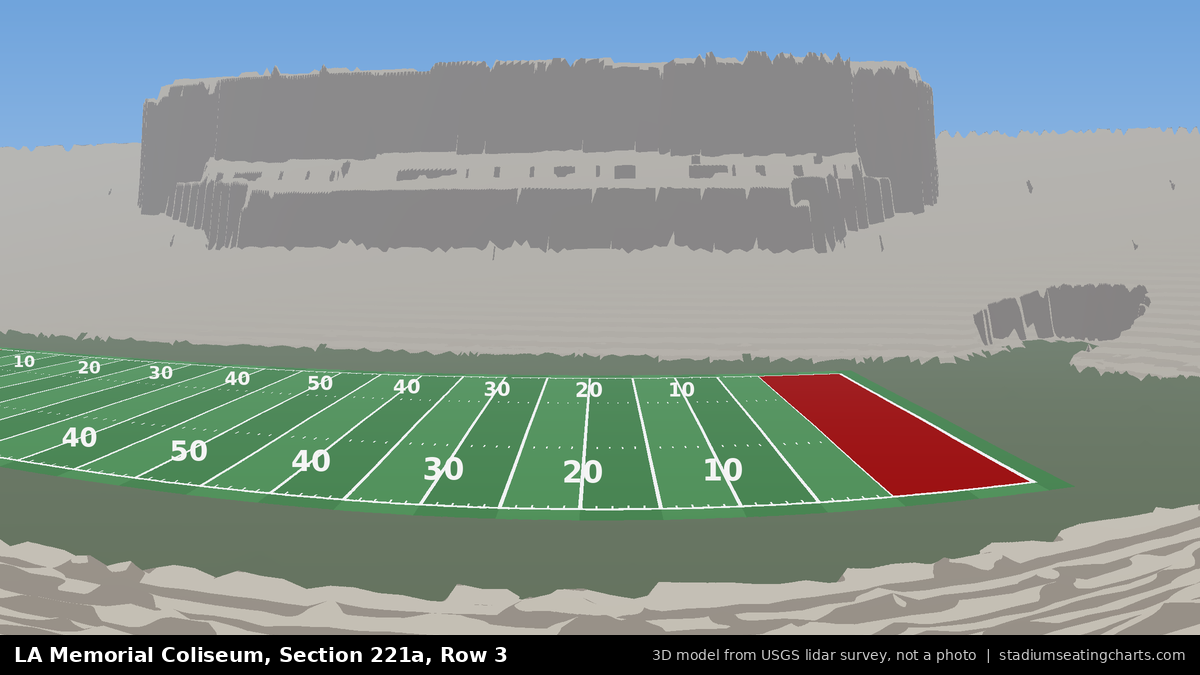 View from LA Memorial Coliseum Section 221A, Row 3, looking toward the field