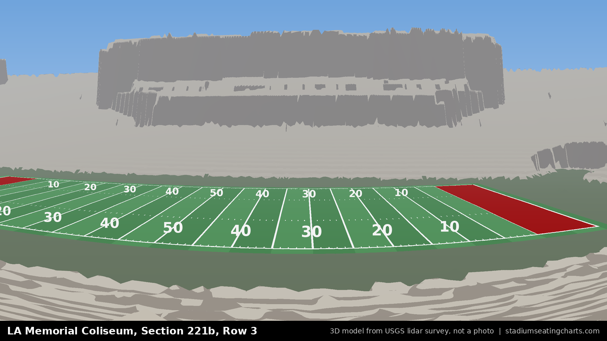 View from LA Memorial Coliseum Section 221B, Row 3, looking toward the field