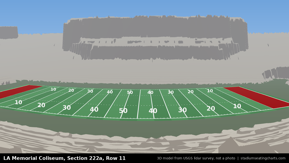 View from LA Memorial Coliseum Section 222A, Row 11, looking toward the field