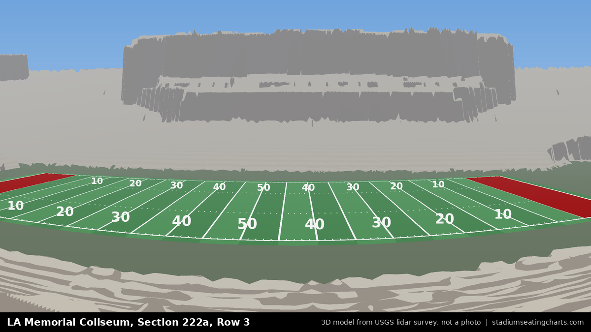 View from LA Memorial Coliseum Section 222A, Row 3, looking toward the field