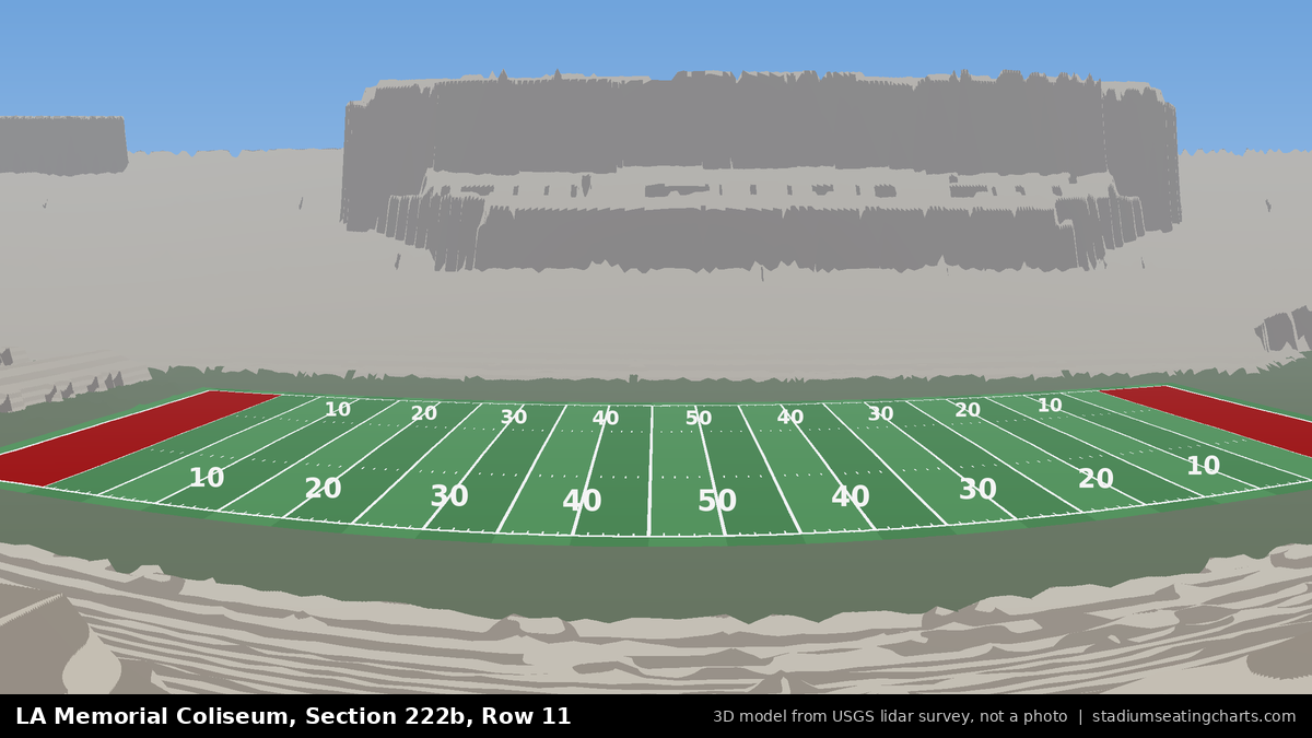 View from LA Memorial Coliseum Section 222B, Row 11, looking toward the field