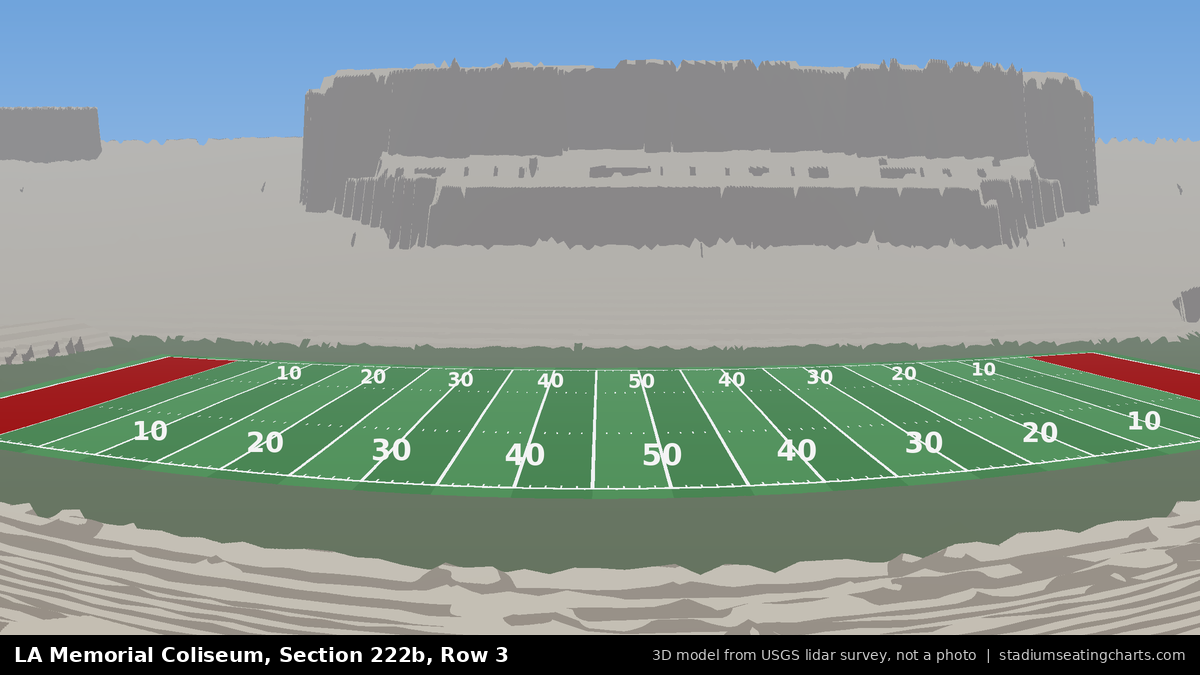 View from LA Memorial Coliseum Section 222B, Row 3, looking toward the field