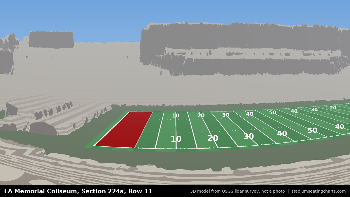 View from LA Memorial Coliseum Section 224A, Row 11, looking toward the field