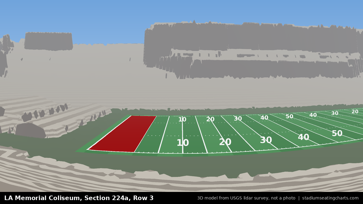 View from LA Memorial Coliseum Section 224A, Row 3, looking toward the field