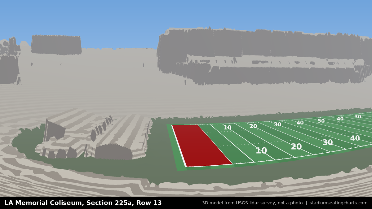 View from LA Memorial Coliseum Section 225A, Row 13, looking toward the field