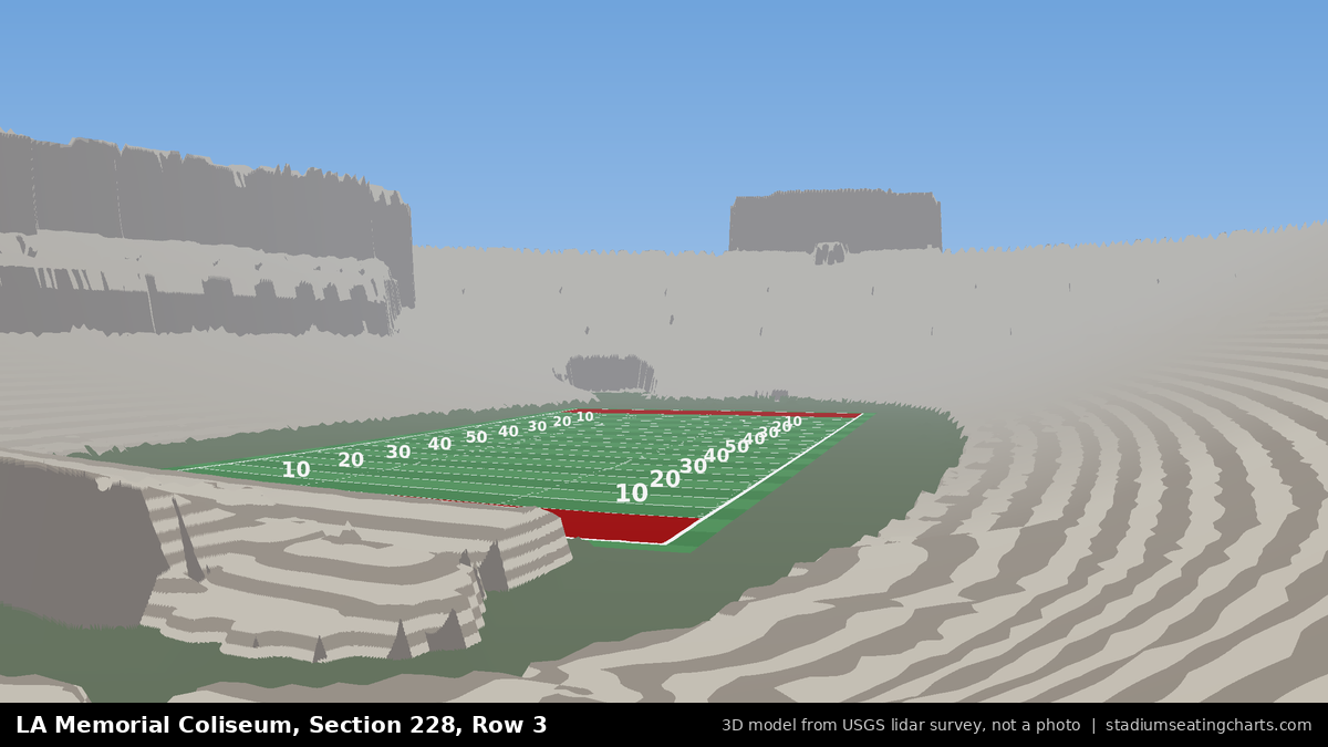 View from LA Memorial Coliseum Section 228, Row 3, looking toward the field