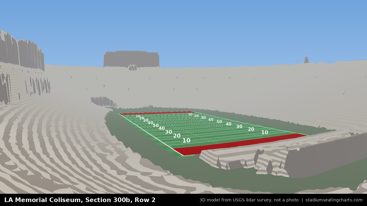 View from LA Memorial Coliseum Section 300B, Row 2, looking toward the field