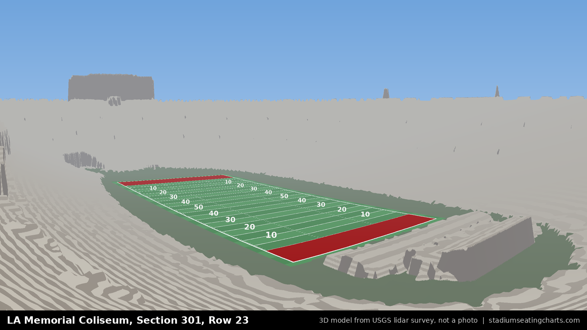 View from LA Memorial Coliseum Section 301, Row 23, looking toward the field