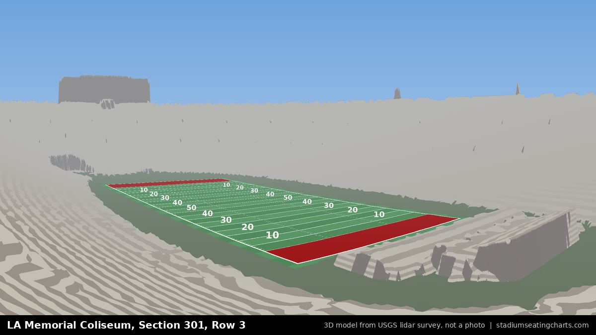View from LA Memorial Coliseum Section 301, Row 3, looking toward the field