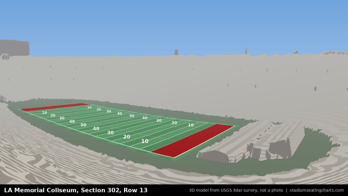 View from LA Memorial Coliseum Section 302, Row 13, looking toward the field