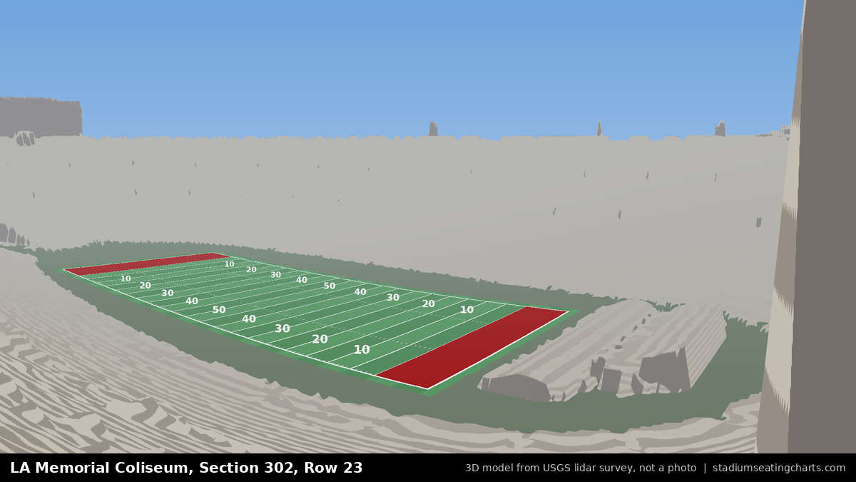View from LA Memorial Coliseum Section 302, Row 23, looking toward the field