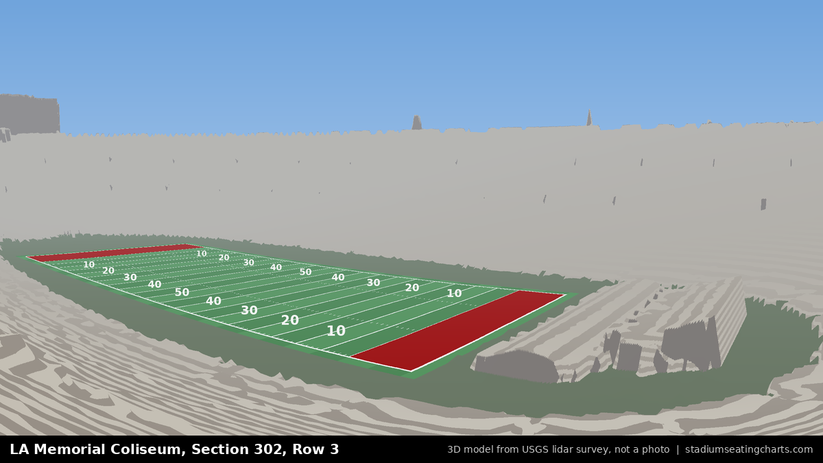 View from LA Memorial Coliseum Section 302, Row 3, looking toward the field