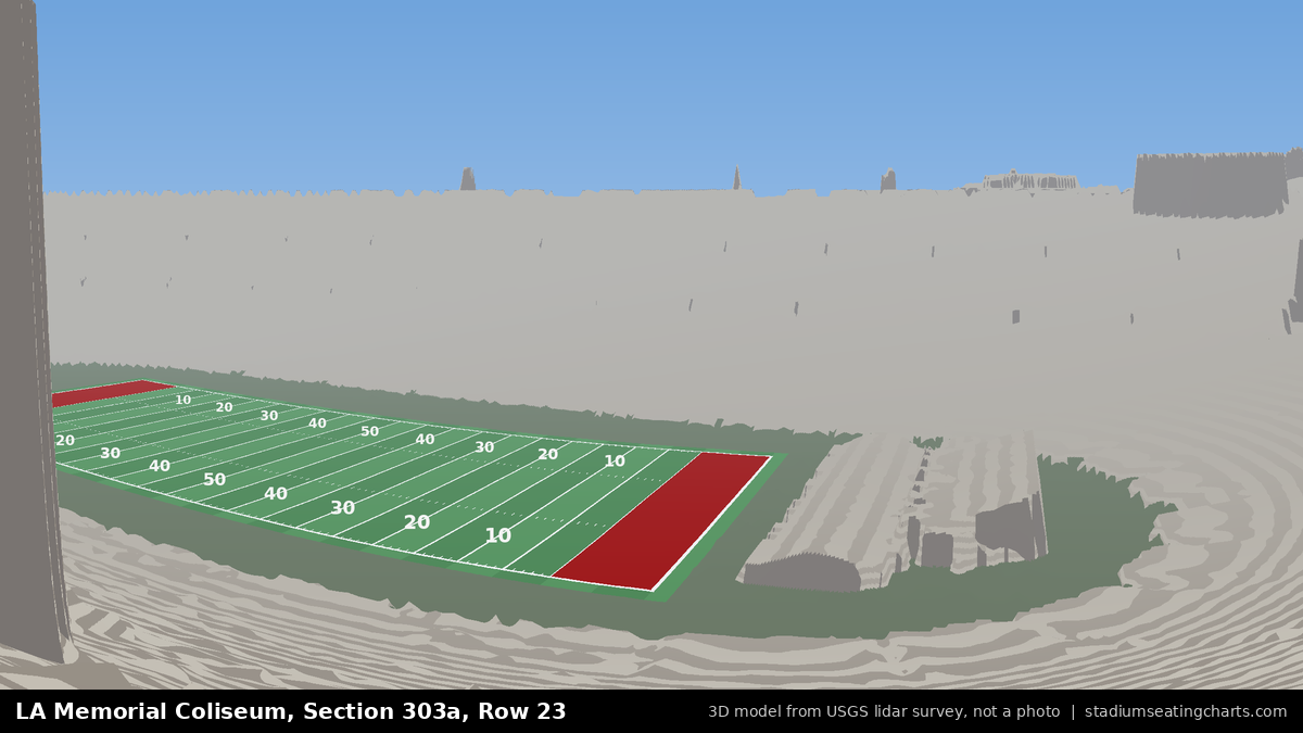 View from LA Memorial Coliseum Section 303A, Row 23, looking toward the field