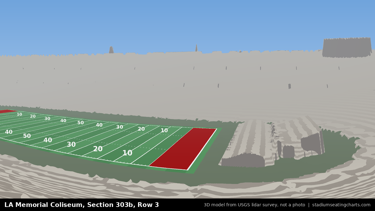 View from LA Memorial Coliseum Section 303B, Row 3, looking toward the field