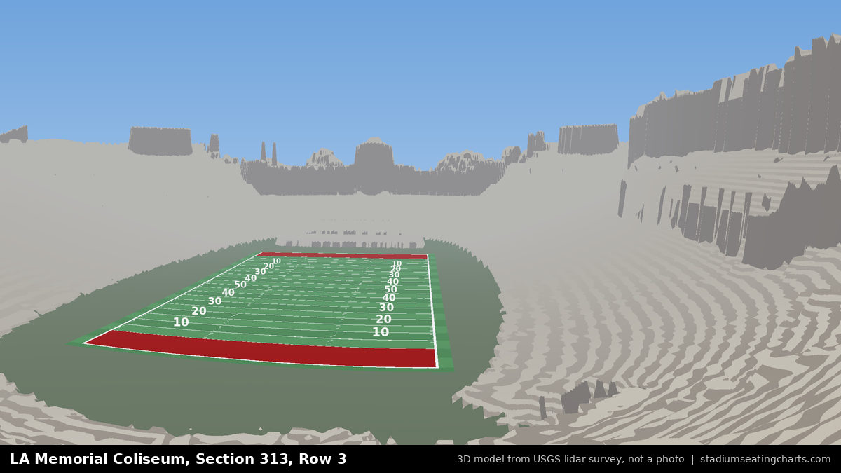 View from LA Memorial Coliseum Section 313, Row 3, looking toward the field