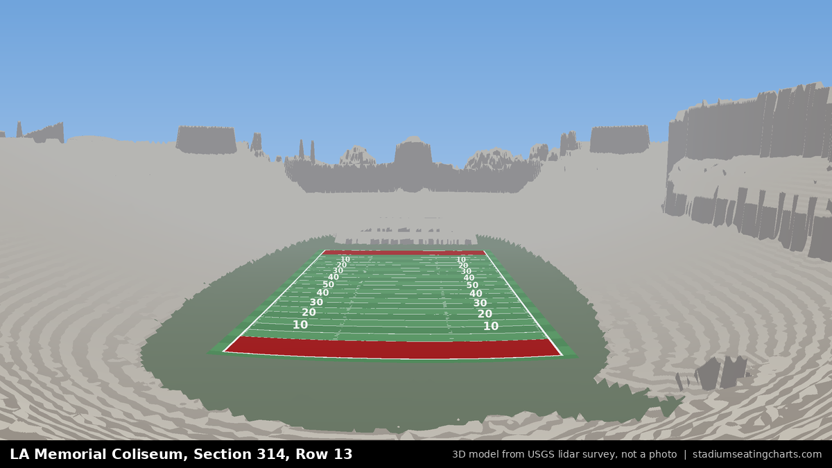 View from LA Memorial Coliseum Section 314, Row 13, looking toward the field