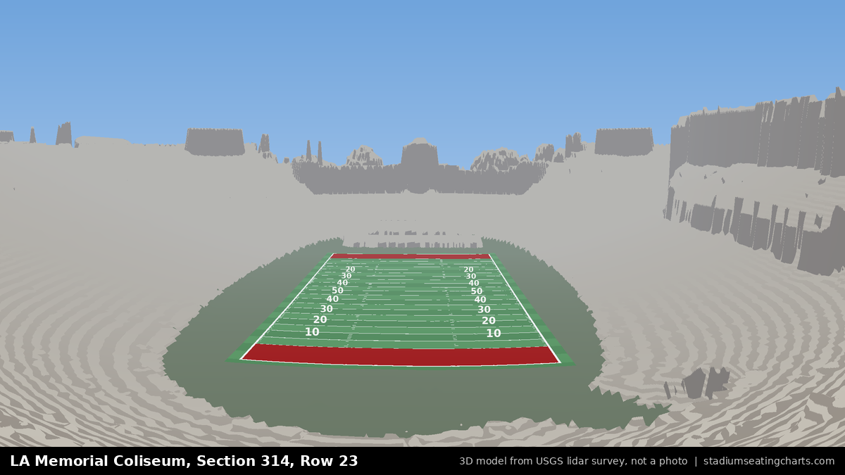 View from LA Memorial Coliseum Section 314, Row 23, looking toward the field