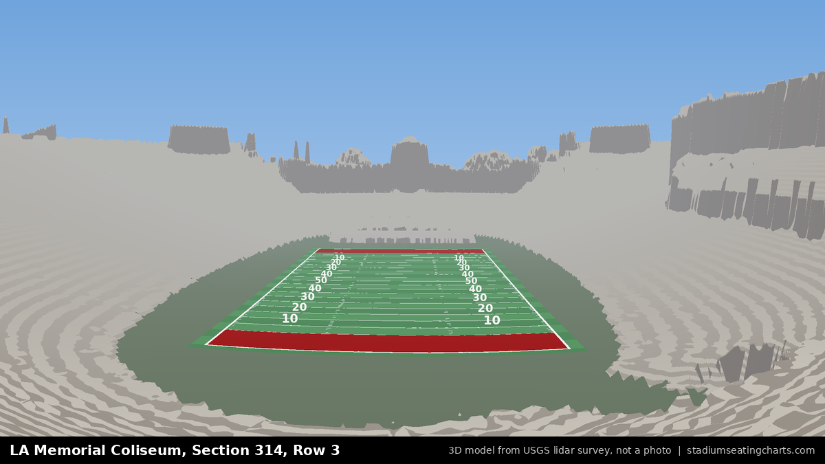 View from LA Memorial Coliseum Section 314, Row 3, looking toward the field