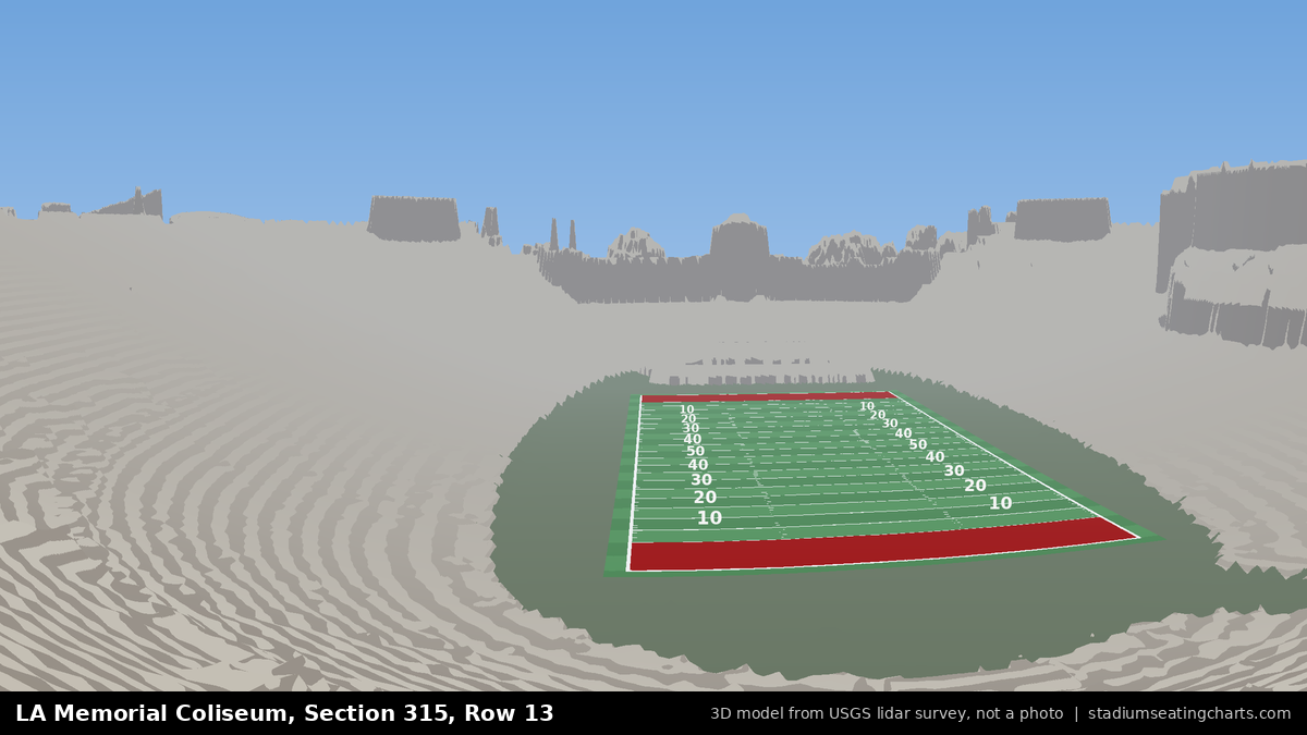 View from LA Memorial Coliseum Section 315, Row 13, looking toward the field