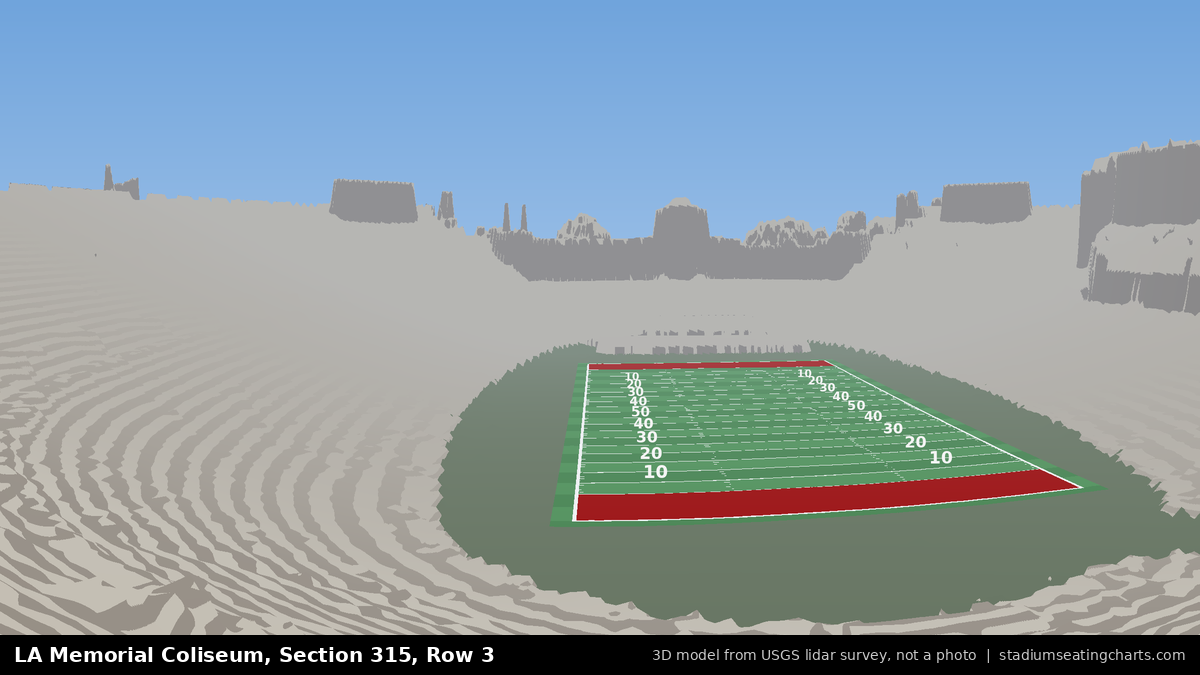 View from LA Memorial Coliseum Section 315, Row 3, looking toward the field