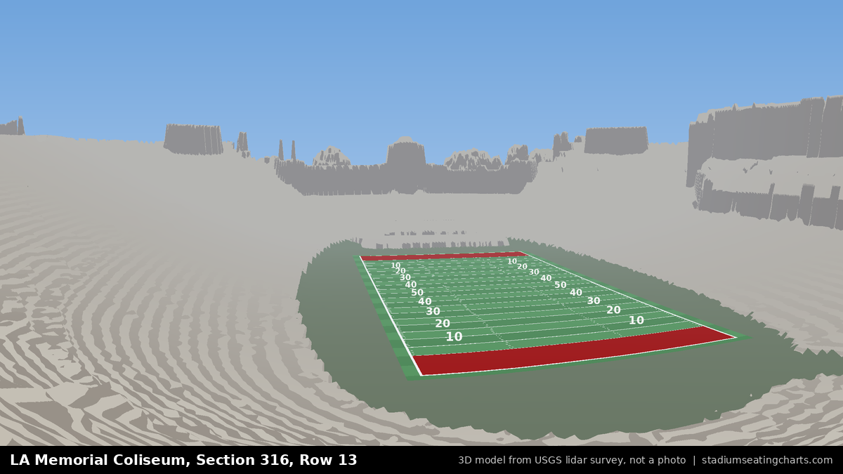 View from LA Memorial Coliseum Section 316, Row 13, looking toward the field