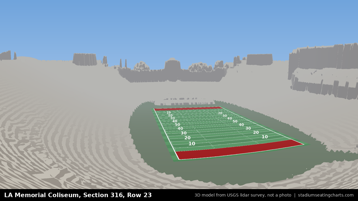 View from LA Memorial Coliseum Section 316, Row 23, looking toward the field