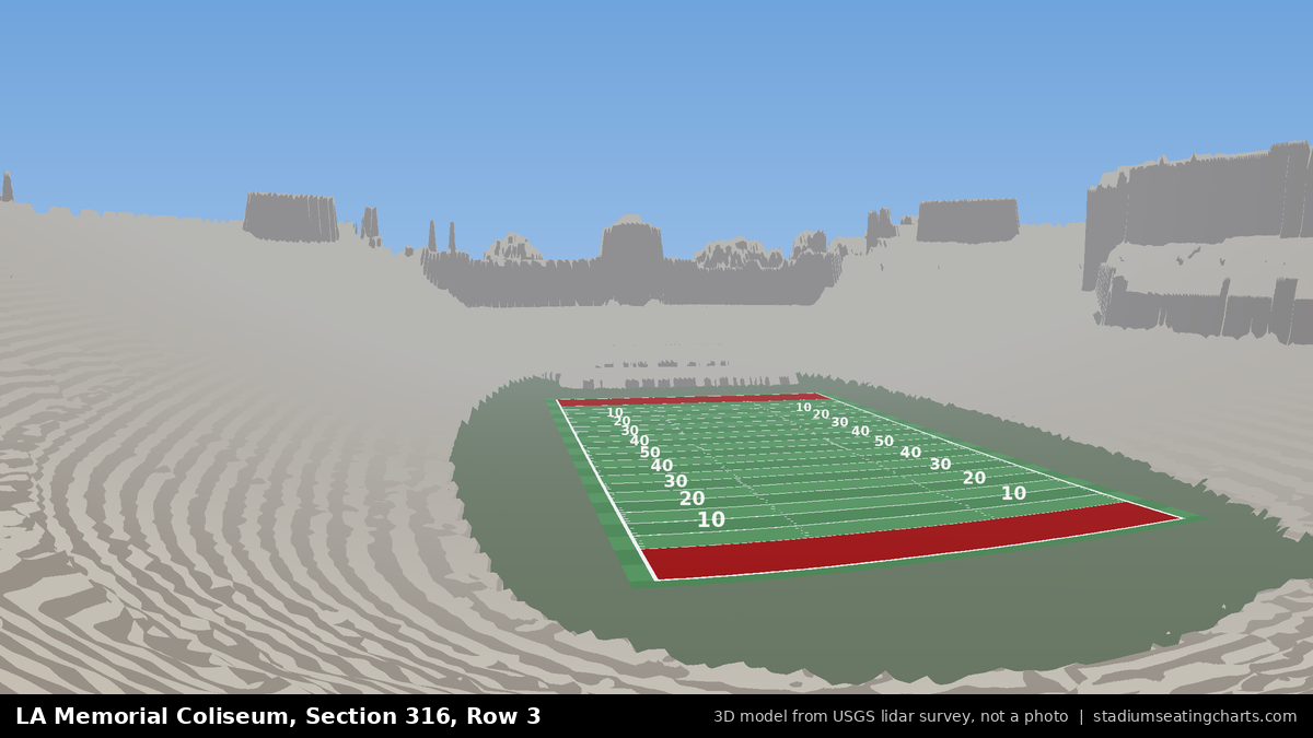View from LA Memorial Coliseum Section 316, Row 3, looking toward the field