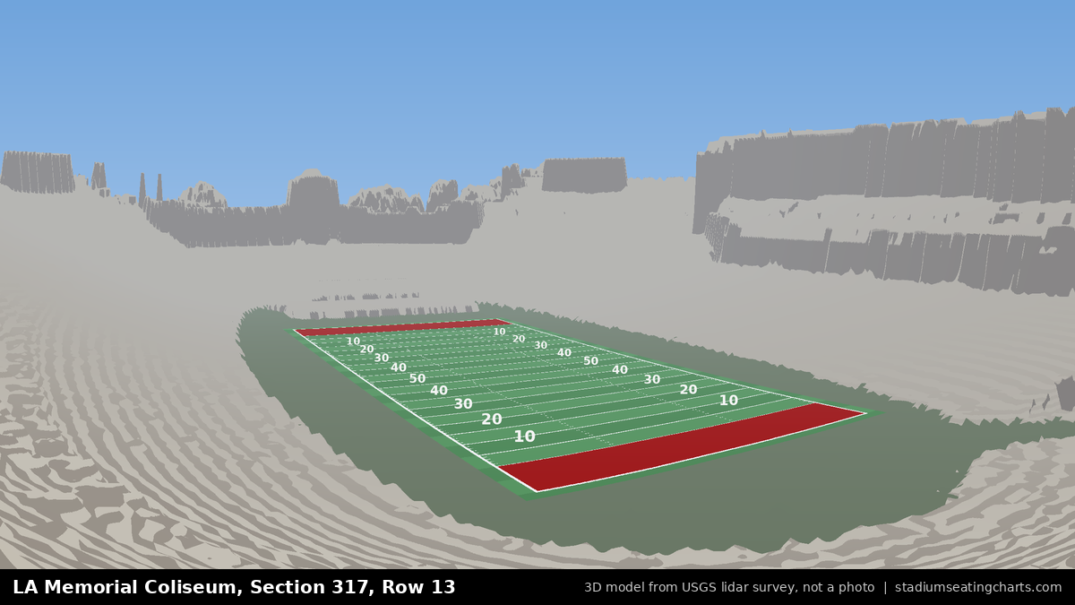 View from LA Memorial Coliseum Section 317, Row 13, looking toward the field