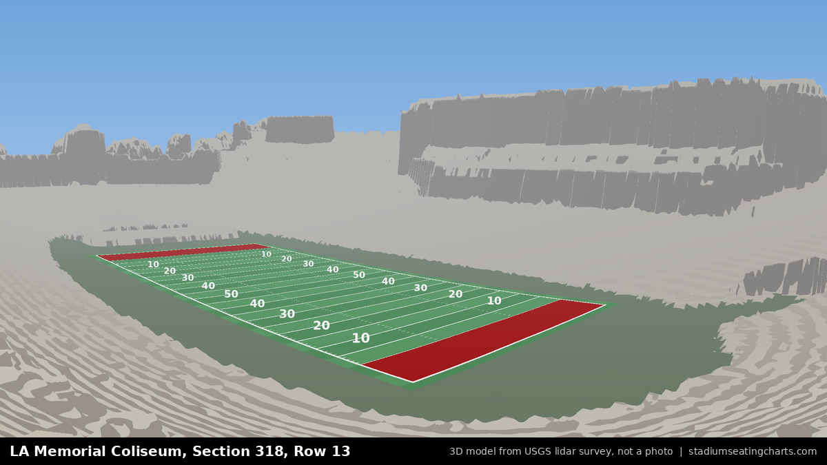 View from LA Memorial Coliseum Section 318, Row 13, looking toward the field