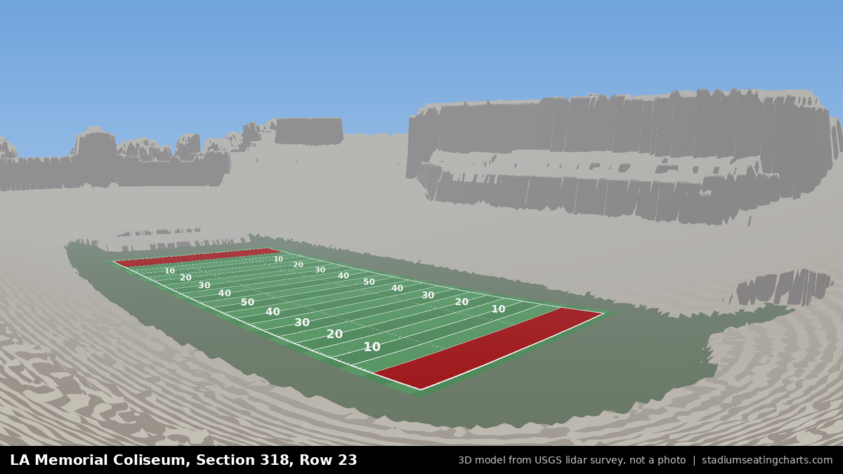 View from LA Memorial Coliseum Section 318, Row 23, looking toward the field