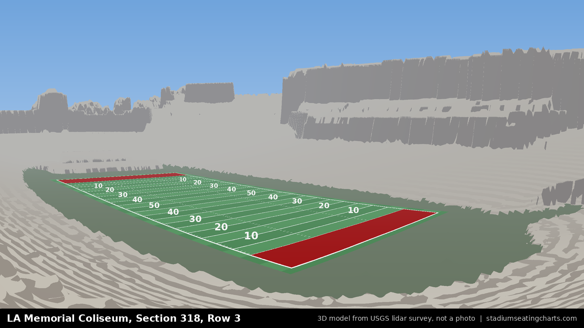 View from LA Memorial Coliseum Section 318, Row 3, looking toward the field