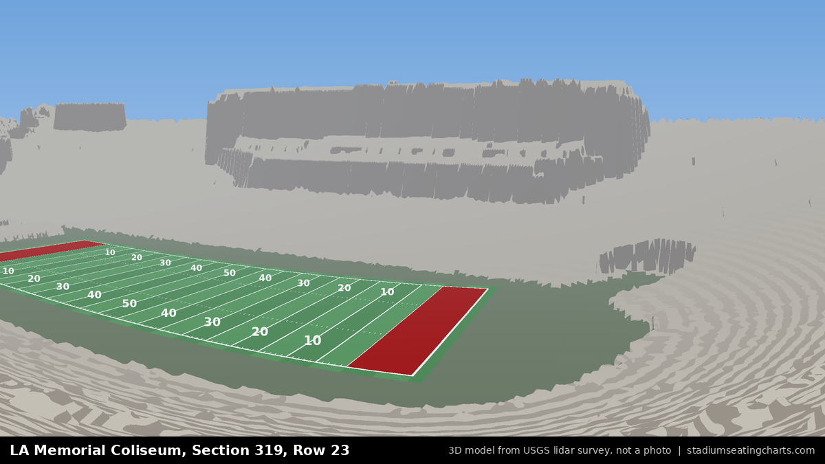 View from LA Memorial Coliseum Section 319, Row 23, looking toward the field