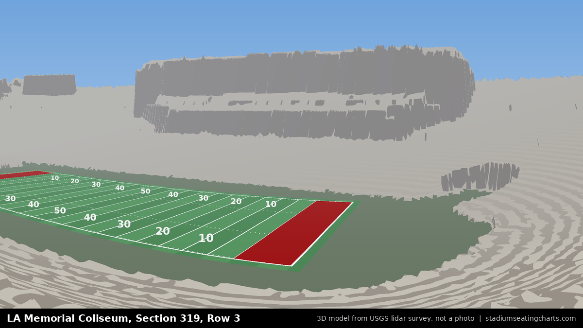 View from LA Memorial Coliseum Section 319, Row 3, looking toward the field