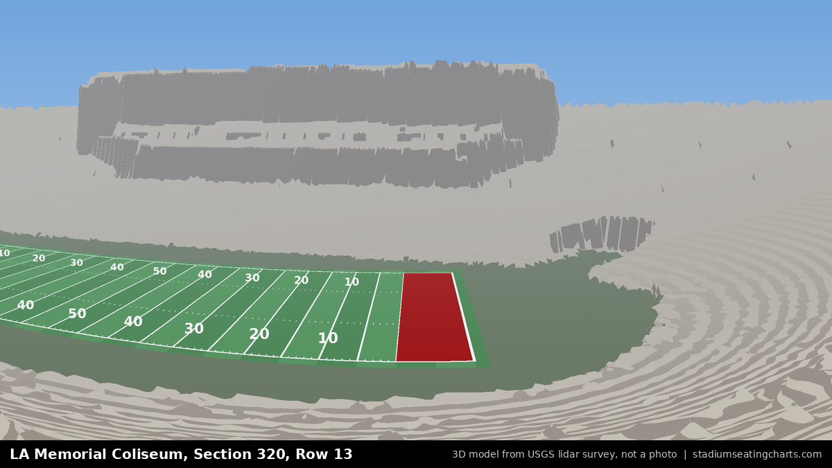 View from LA Memorial Coliseum Section 320, Row 13, looking toward the field