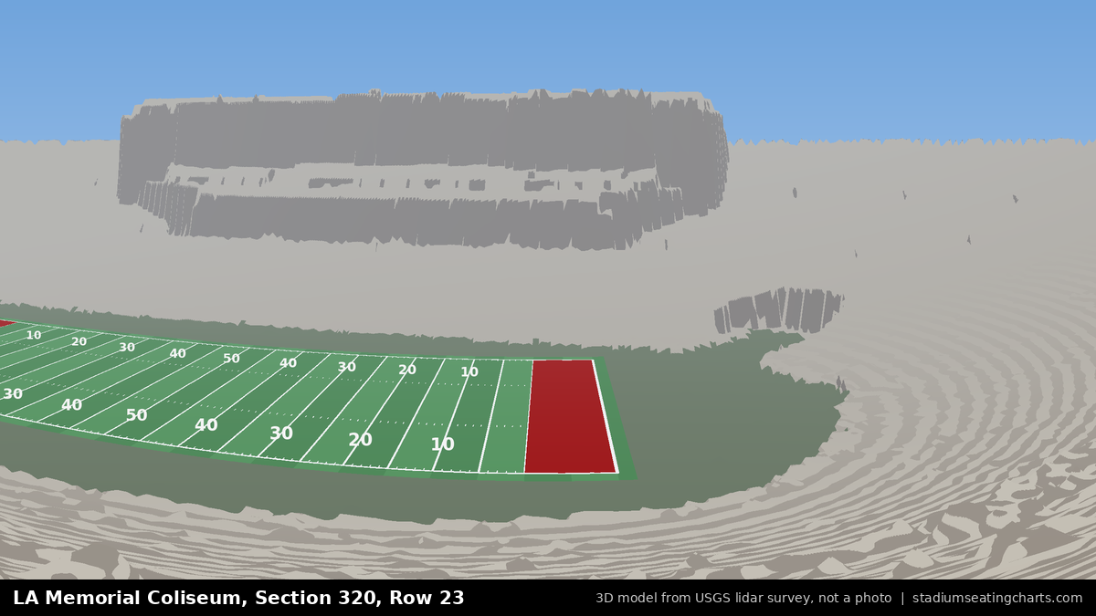 View from LA Memorial Coliseum Section 320, Row 23, looking toward the field