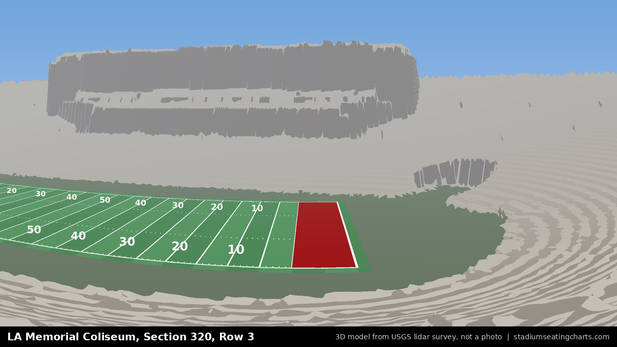 View from LA Memorial Coliseum Section 320, Row 3, looking toward the field