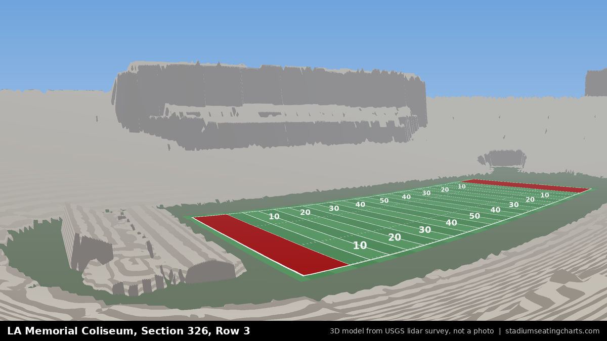 View from LA Memorial Coliseum Section 326, Row 3, looking toward the field